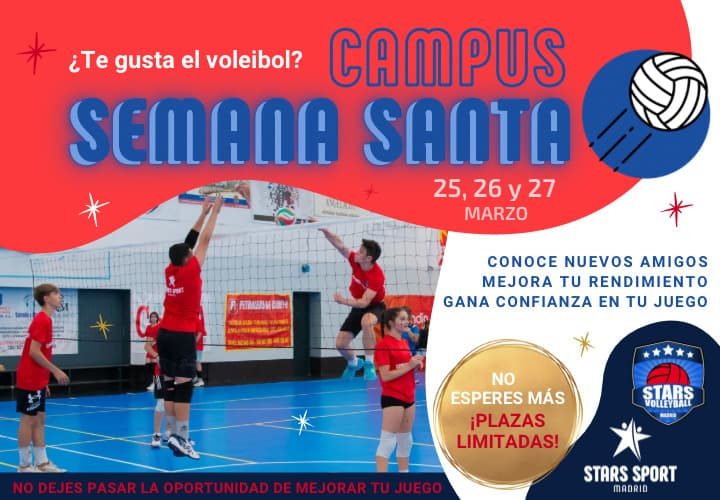 Flyer del Campus de voleibol 2024 en Semana Santa en Madrid